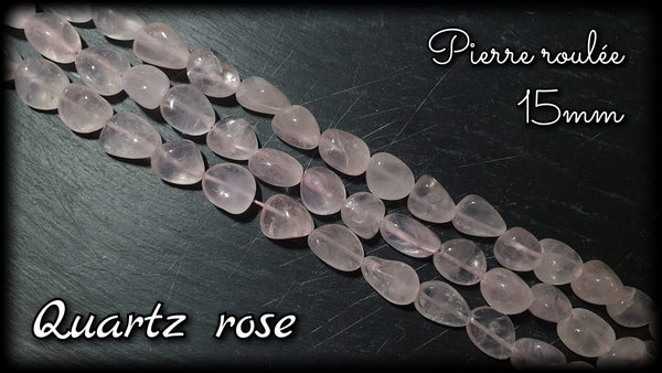 Quartz rose roulée percée en fil - 15mm